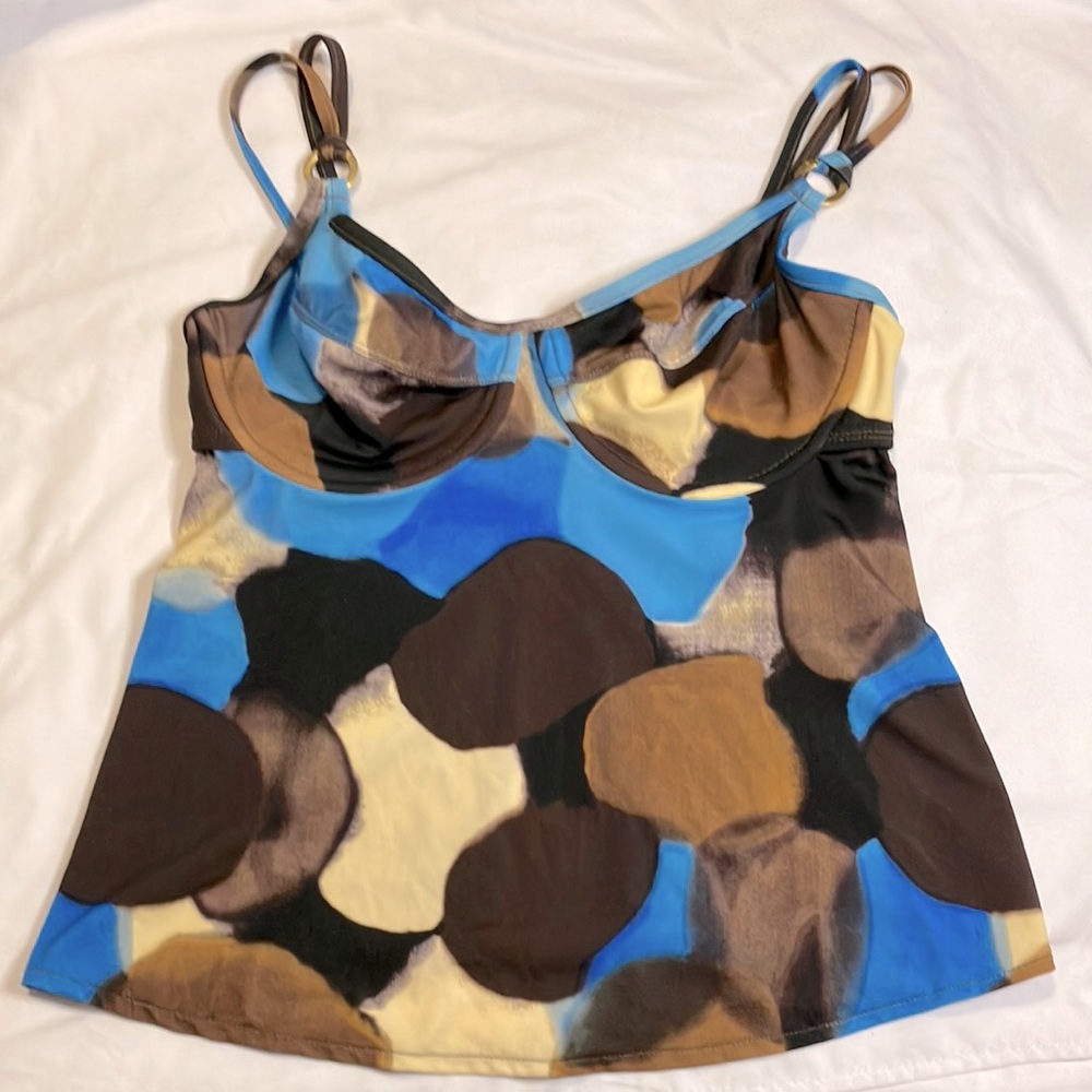 Women’s Blue & Brown Patterned Swim Tankini 38C Top Tara Grinna